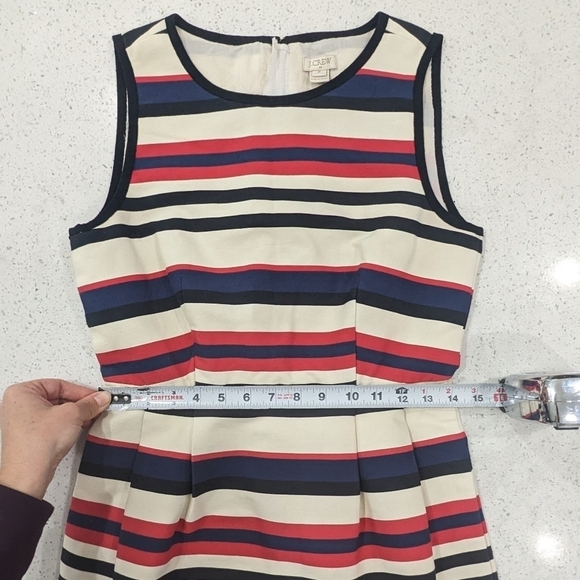 J.Crew Red Blue Striped Pencil Dress Round Neck Above Knee Length Sleeveless 2 - Picture 4 of 12